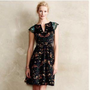 Eva Franco x Anthro Larksong Corduroy Bird Floral Fit & Flare Dress